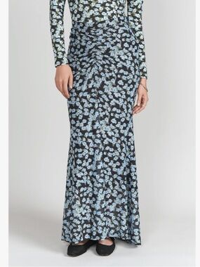 ADINA LAS VEGAS Ruched Front Skirt- Blue Floral Chiffon